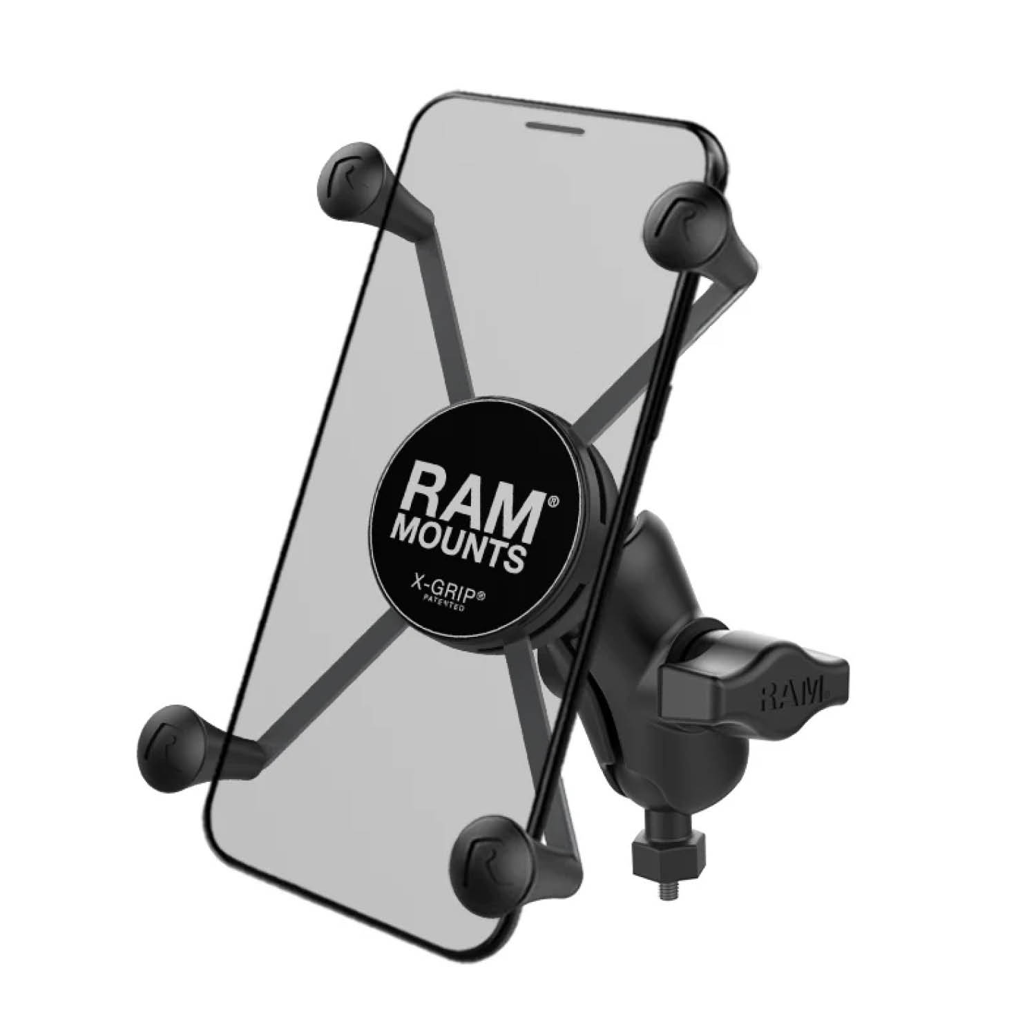 RAM Mounts X-Grip Motorrad-Halterung für Smartphones - Bis 114,3 mm Breite - Kurzer Verbindungsarm - Tough-Ball Basis mit Gewindestift (M6-1 x 6 mm) - B-Kugel (1 Zoll)