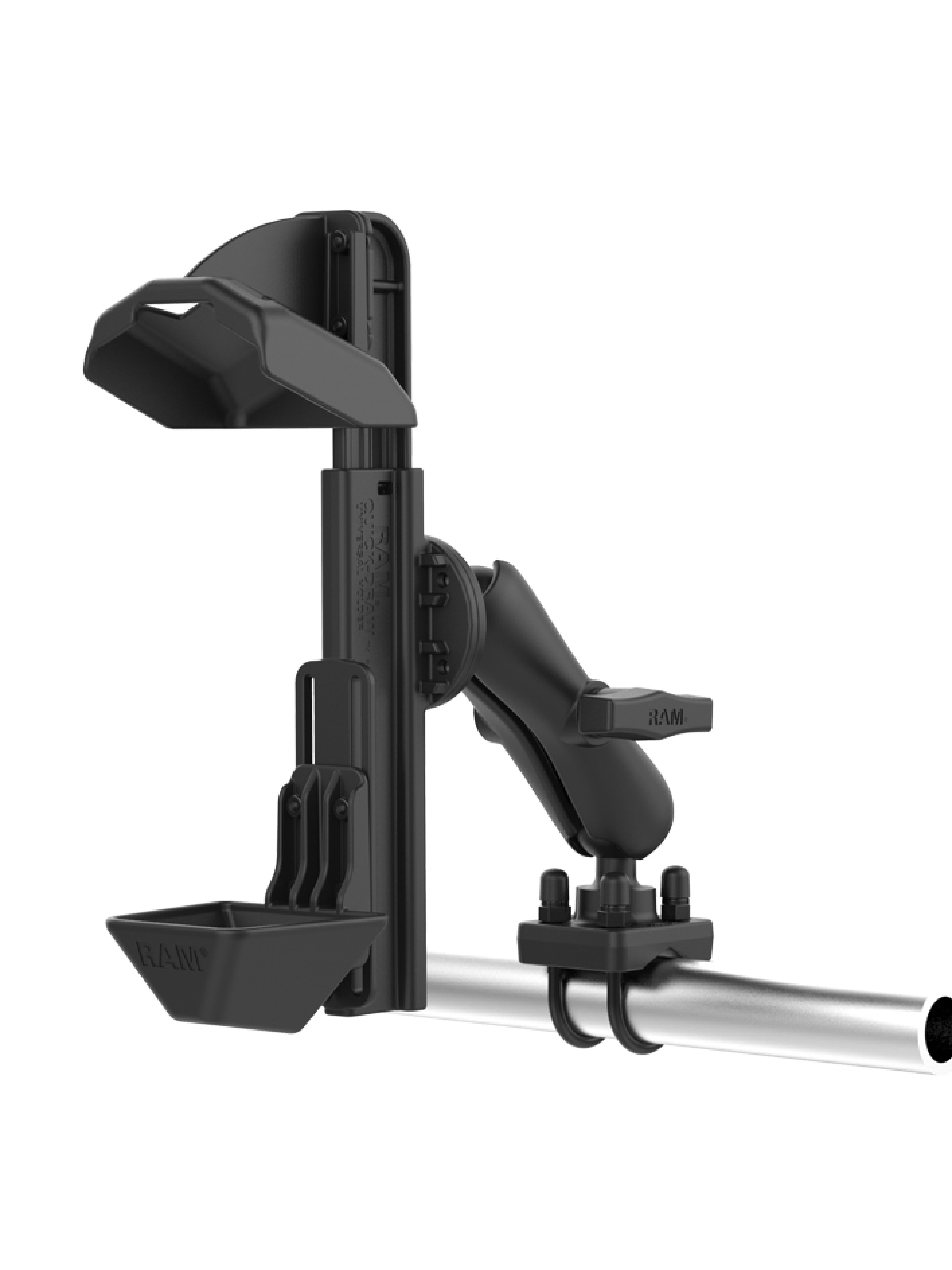 RAM Mounts Quick-Draw Aufbau-Set Halterung für Zebra TC8000 & TC8300 - Rohrklemme (ca. 31,75-38,1 mm) - Mittlerer Verbindungsarm (ca. 145 mm Länge) - Runde Basisplatte (C-Kugel - 1,5 Zoll - AMPS)