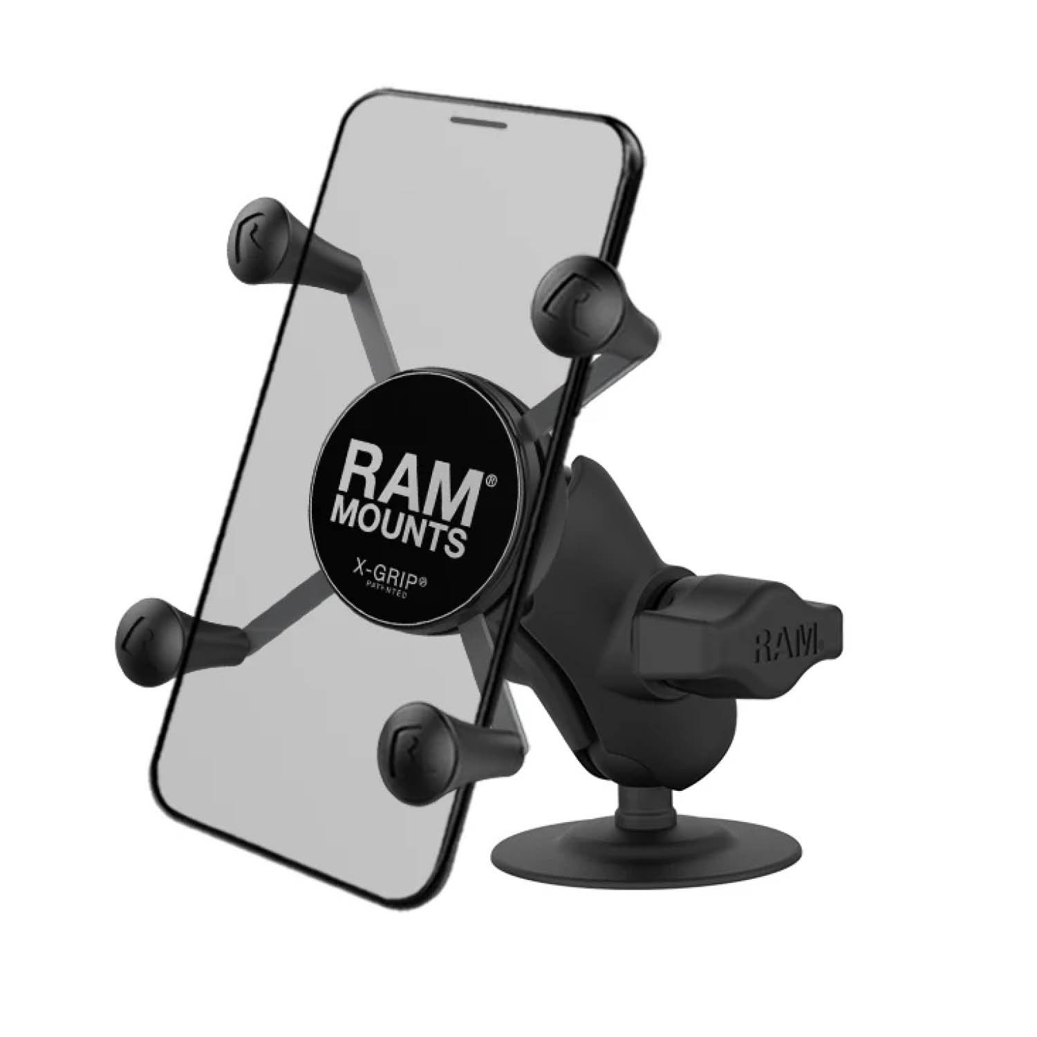 RAM Mounts X-Grip Aufbau-Klebehalterung für Smartphones (Verbundstoff) - Bis 82,55 mm Breite - Kurzer Verbindungsarm - Runde Klebebasis - B-Kugel (1 Zoll)