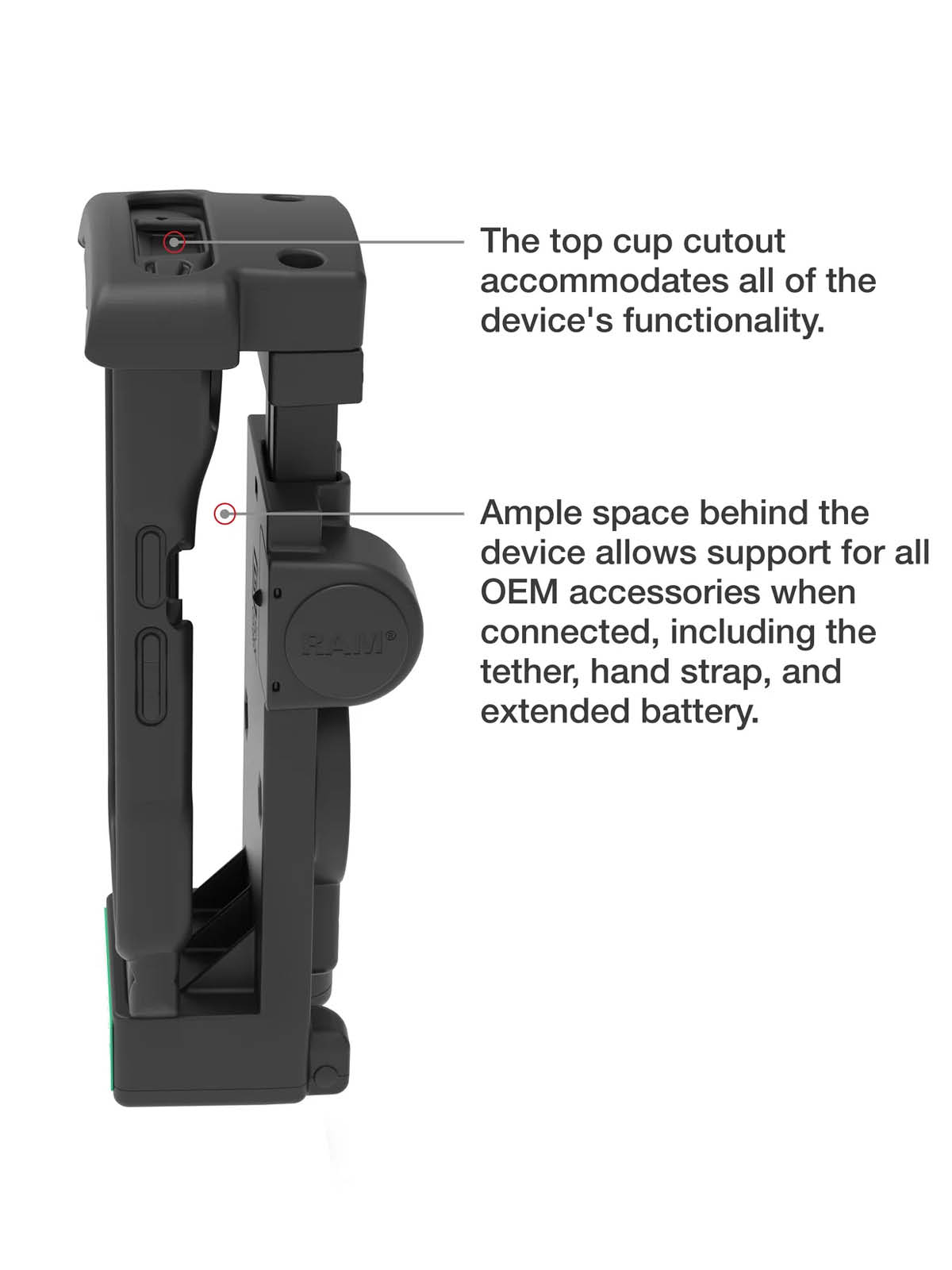 RAM Mounts GDS Holder for Zebra TC2x & TC5x Series in IntelliSkin Protective Sleeve - Top Scanner Cutout - USB-C Power Supply