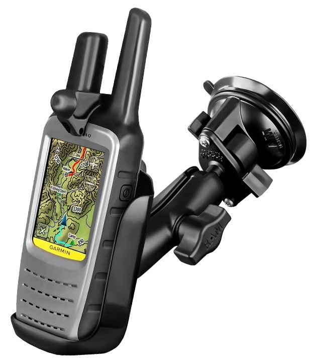 RAM Mounts Saugfuss-Halterung Garmin Rino 610 - mittlerer Verbindungsarm, 2x Diamond-Basisplatte (Trapez), Halteschale, B-Kugel (1 Zoll)