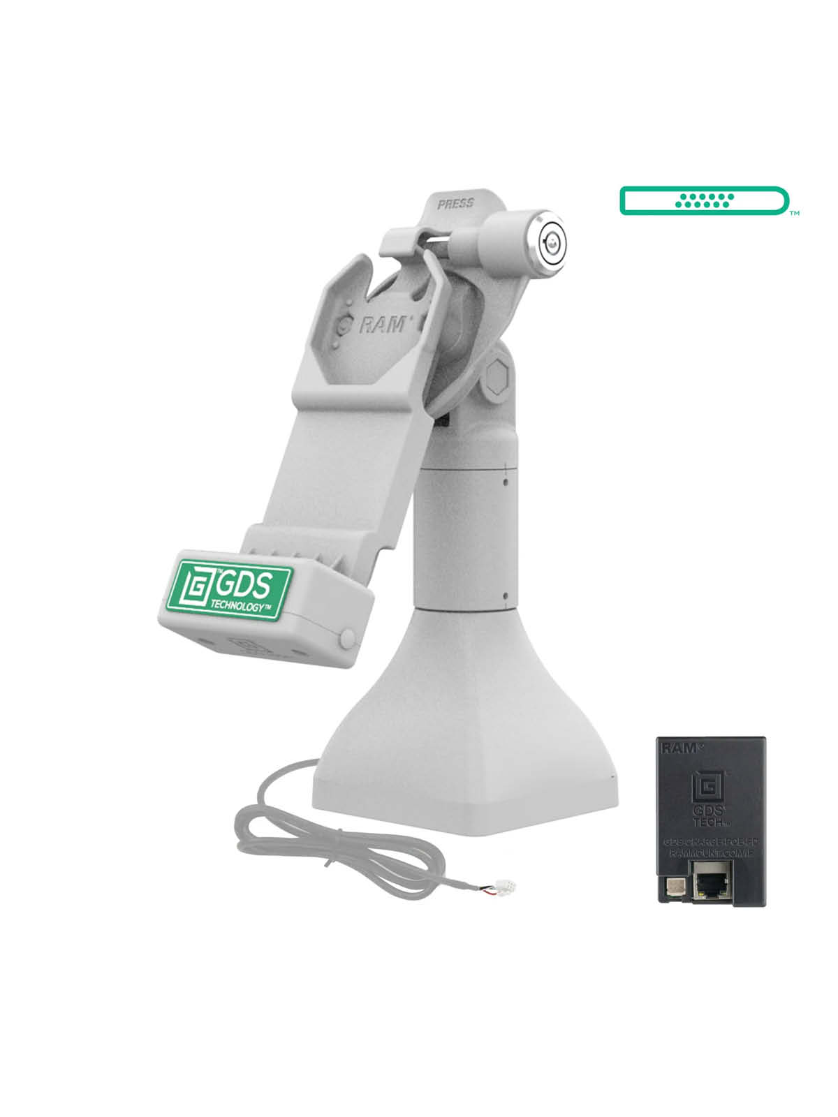 RAM Mounts GDS Uni-Conn Stand-Dockingstation (7 Zoll) mit Schlüsselverriegelung (Rechts) - Dreh- & Schwenkbar - RJ45-Anschluss - PoE (Power over Ethernet) - Grau