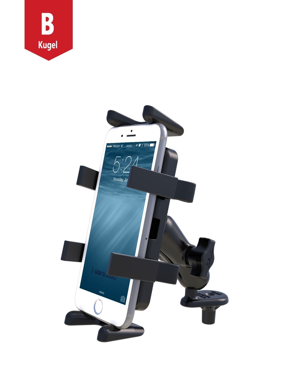 RAM Mounts Universal Motorrad-Halterung - B-Kugel (1 Zoll), Lenkerkopf-Adapter, mittlerer Verbindungsarm, Universal-Halteschale