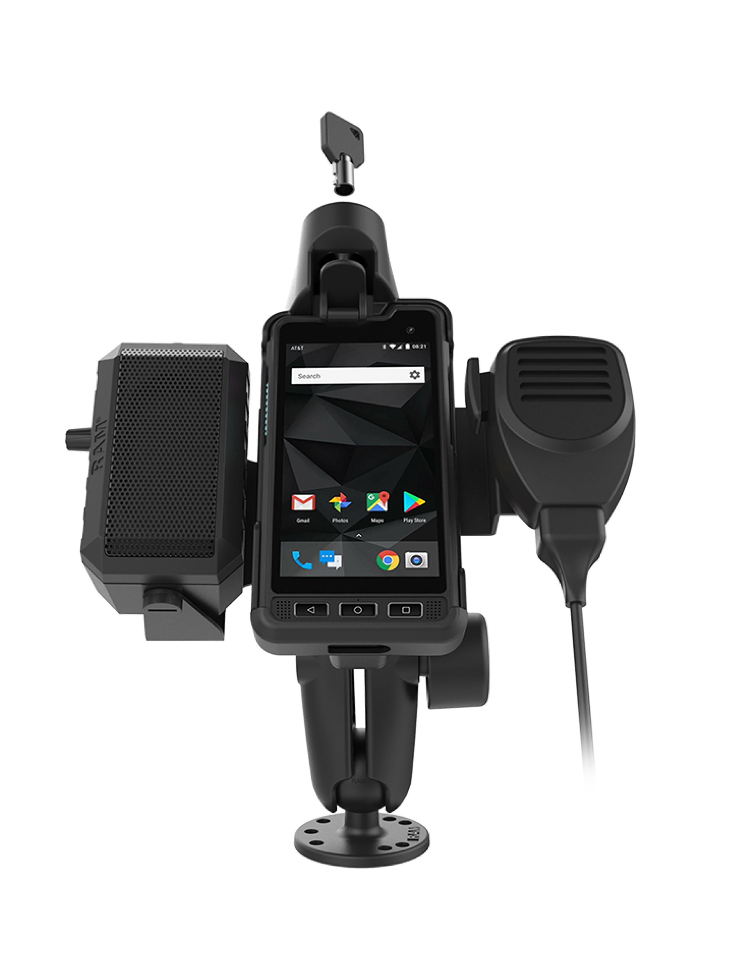 RAM Mounts Aufbau-Halterung Sonim XP8 - C-Kugel (1,5 Zoll), abschließbar, inkl. Lautsprecher u. Kabel, mit runder Basisplatte (AMPS)