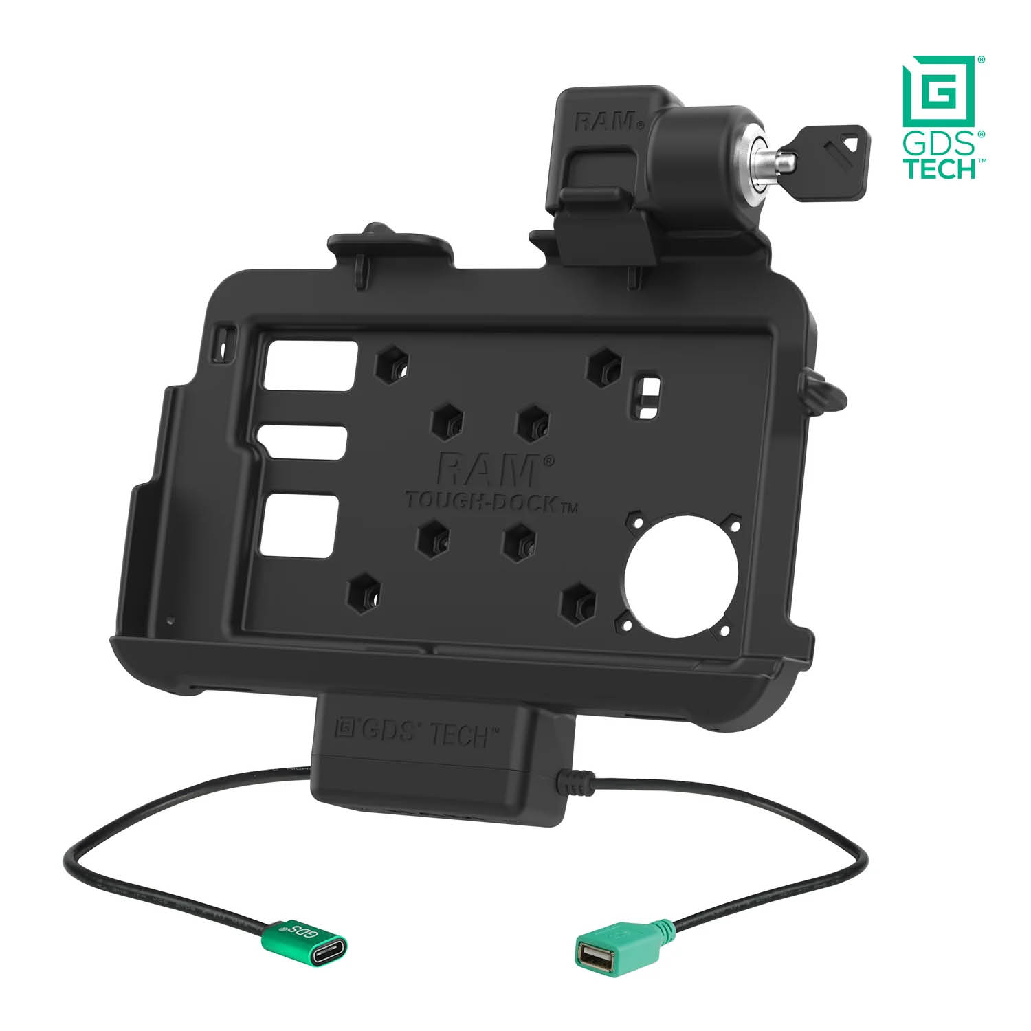 RAM Mounts GDS Thin-Dock Halteschale (Schlüsselverriegelung) für Zebra ET401 & ET4x (8 Zoll) Tablets in IntelliSkin Ladeschutzhülle - USB-C & USB-A-Anschluss