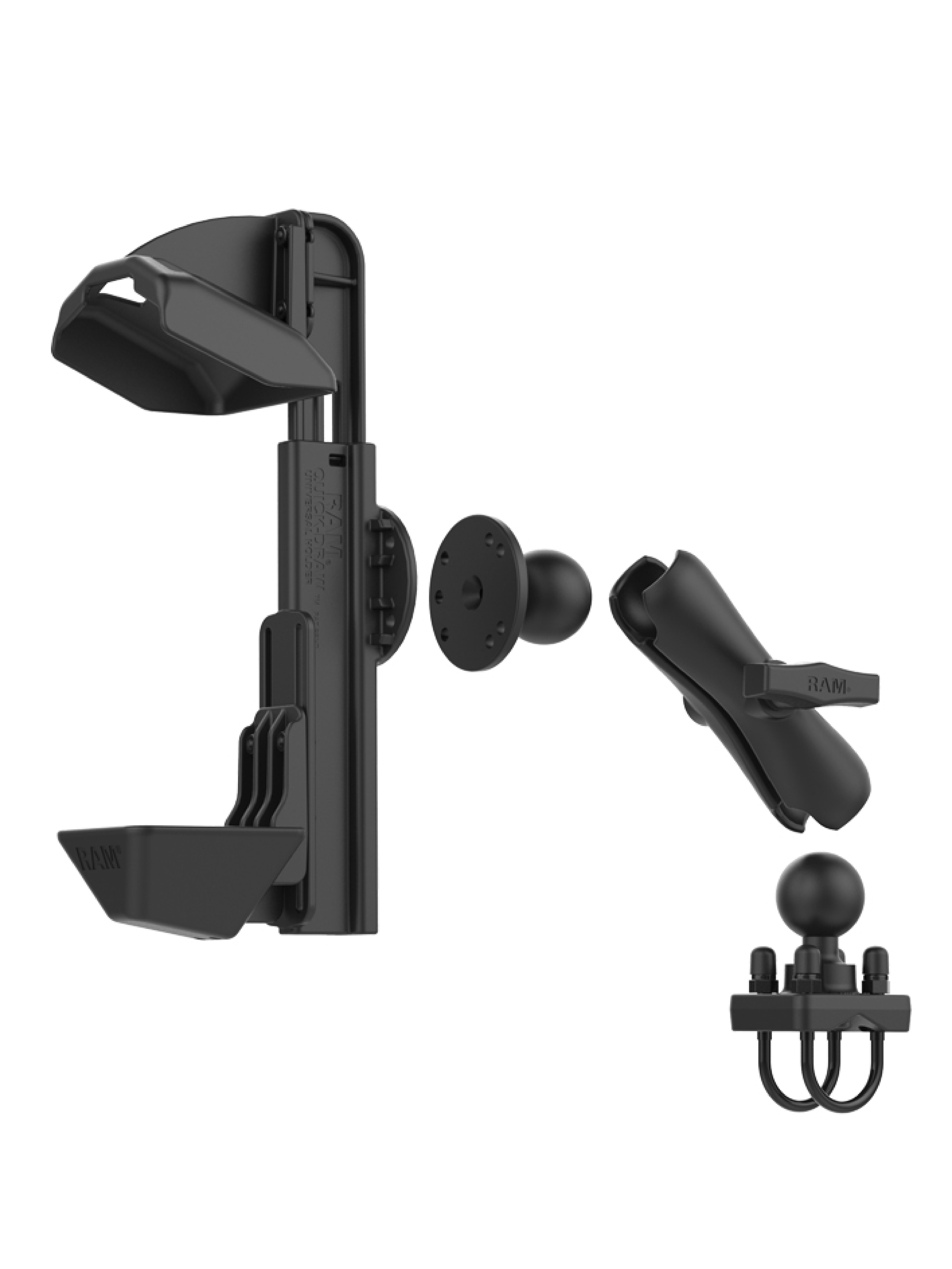 RAM Mounts Quick-Draw Aufbau-Set Halterung für Zebra TC8000 & TC8300 - Rohrklemme (ca. 31,75-38,1 mm) - Mittlerer Verbindungsarm (ca. 145 mm Länge) - Runde Basisplatte (C-Kugel - 1,5 Zoll - AMPS)