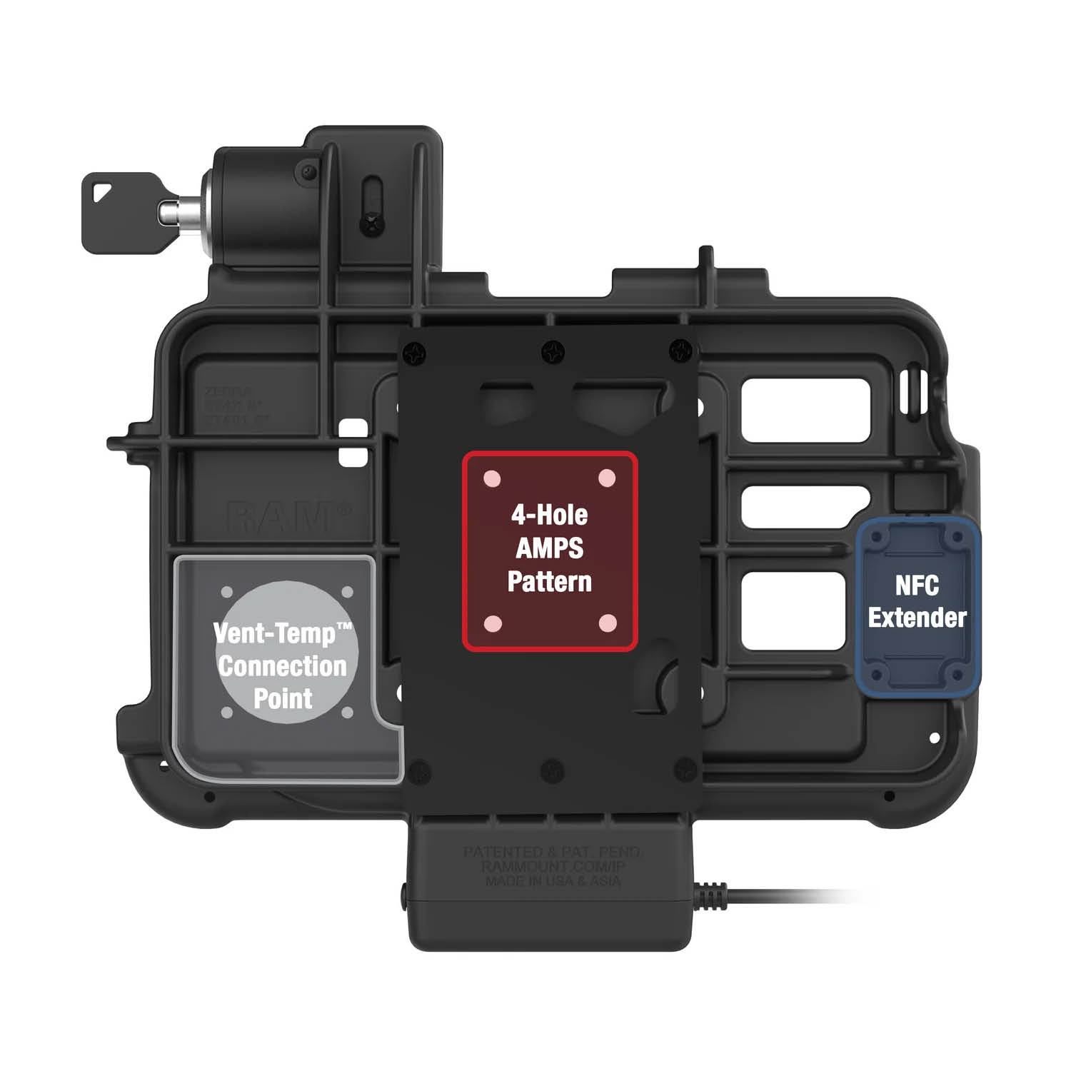 RAM Mounts GDS Thin-Dock Halteschale (Schlüsselverriegelung) für Zebra ET401 & ET4x (8 Zoll) Tablets in IntelliSkin Ladeschutzhülle - USB-C-Anschluss