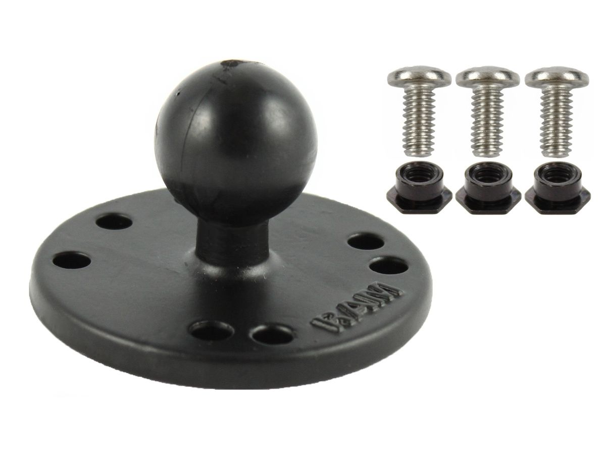 RAM Mounts Basisplatte rund - B-Kugel (1 Zoll), Platten-Durchmesser 63,5 mm, AMPS-Lochraster, Schrauben-Set (Garmin)