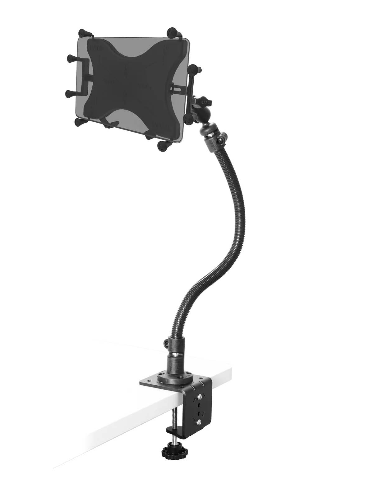 RAM Mounts Tisch-Schraubklemme mit Schwanenhals (457,2 mm) & Universal X-Grip Halteschale für 9-11 Zoll Tablets - B-Kugel (1 Zoll)
