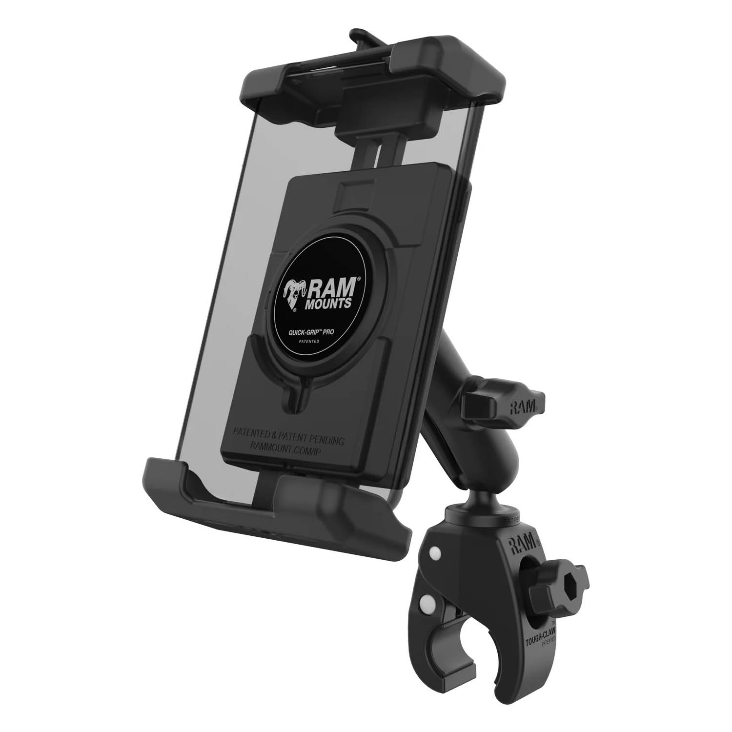RAM Mounts Tough-Claw Halterung mit Quick-Grip Pro XL Universal-Halteschale - B-Kugel (1 Zoll), Tough-Claw klein (Durchmesser 15,9-29,0 mm)
