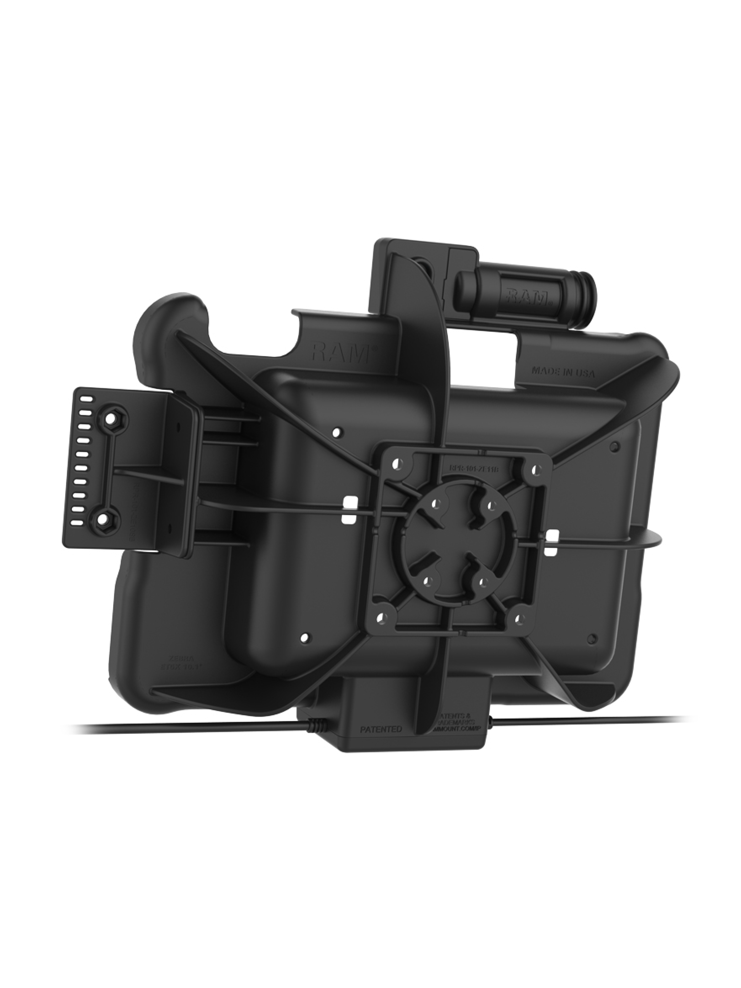 RAM Mounts Form-Fit Halteschale (Schlüsselverriegelung) für Zebra ET5x (10.1“) Serie - In Rugged Boot - 5.5mm DC & Dual USB-A-Anschluss