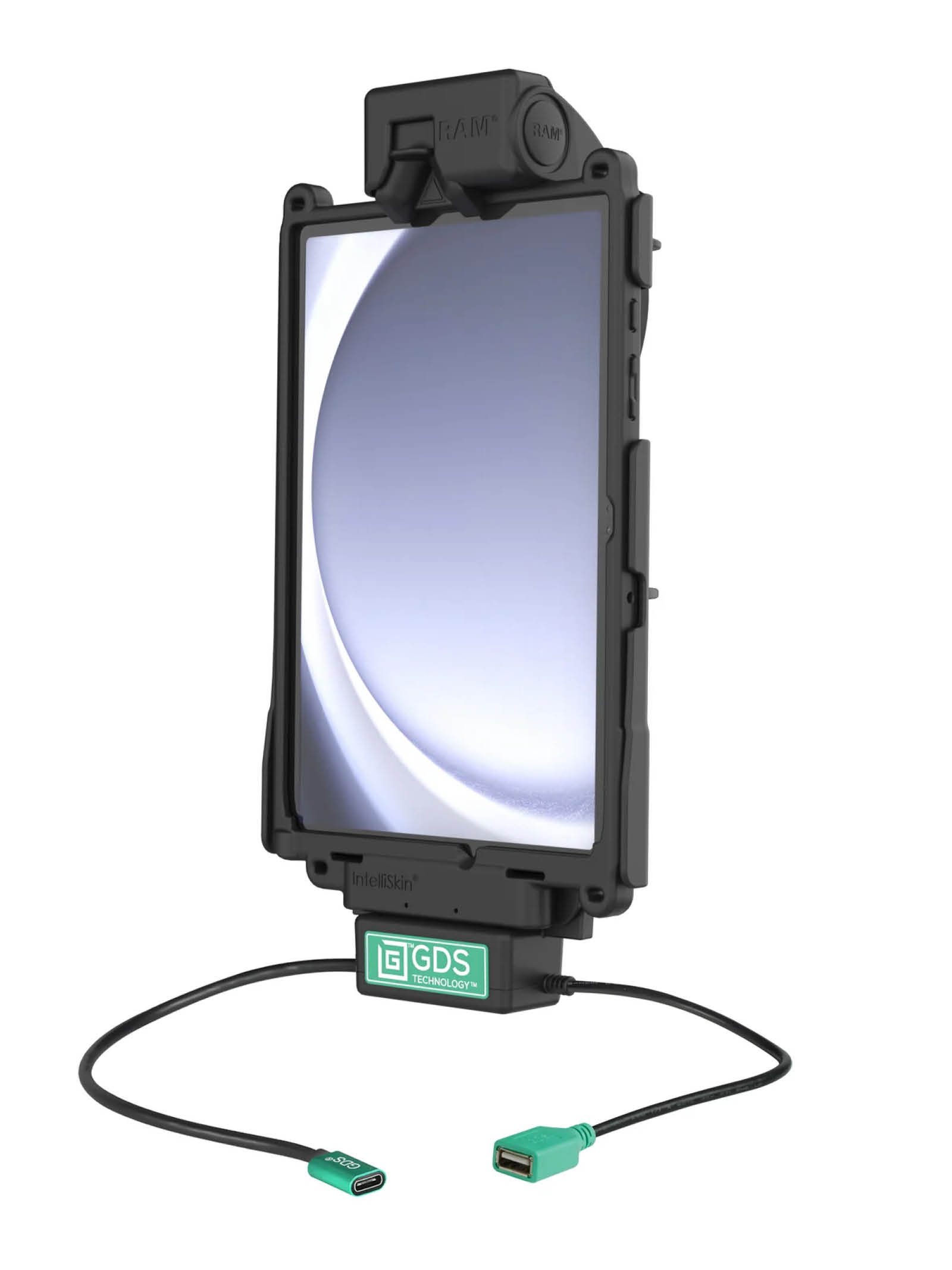 RAM Mounts GDS Tough-Dock Halteschale (Schnappverschluss) für Samsung Tab A9+ - in IntelliSkin Next Gen Schutzhülle - USB-C & USB-A-Anschluss