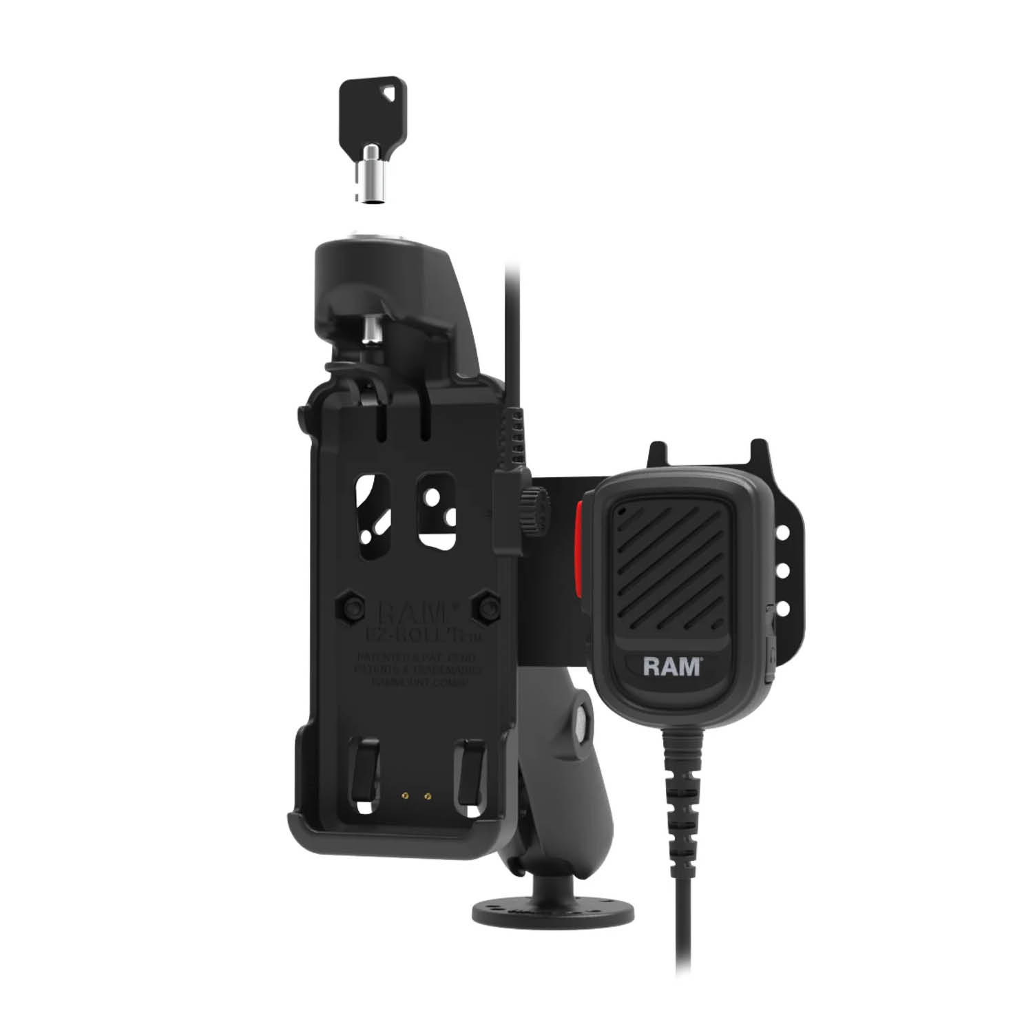 RAM Mounts Fahrzeug-Halterung Sonim XP5plus / XP5plus 5G - C-Kugel (1,5 Zoll), abschließbar, inkl. Mikrofon/Lautsprecher u. Kabel, 4-Loch AMPS