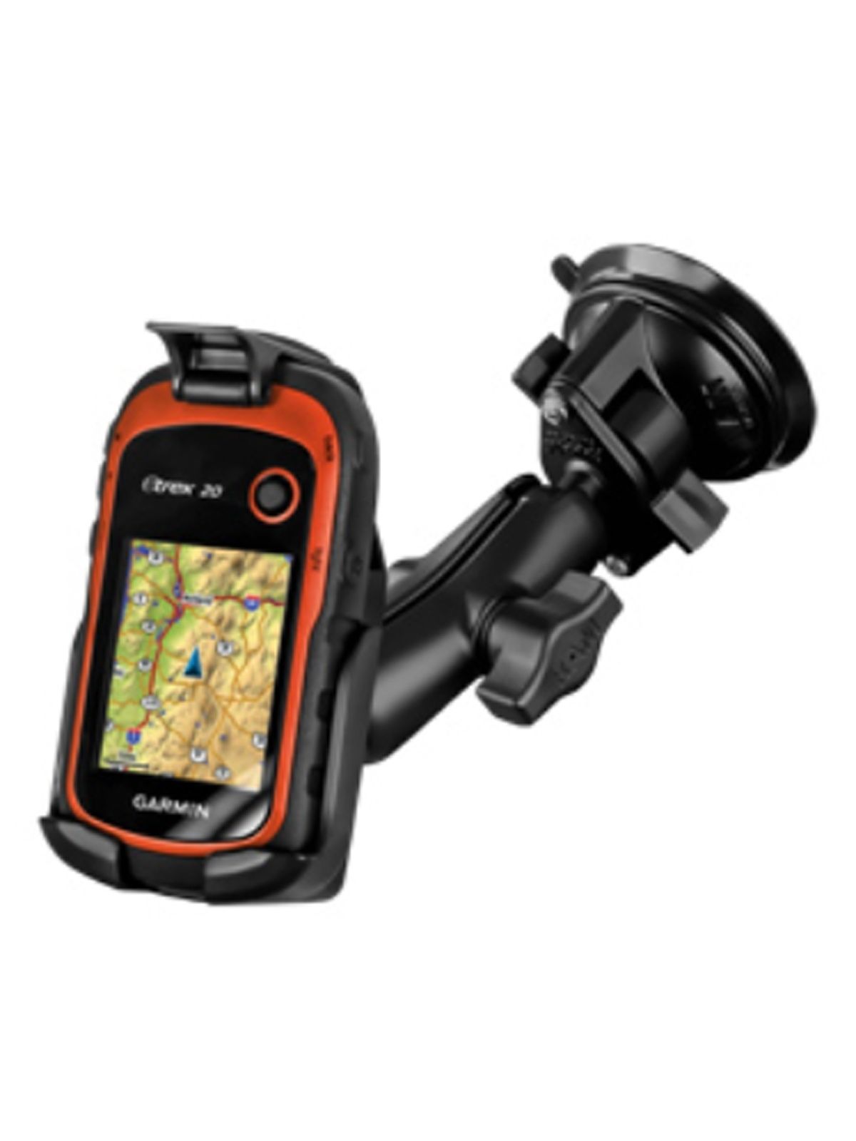 RAM Mounts Saugfuss-Halterung Garmin eTrex 10/20/30 - mittlerer Verbindungsarm, 2x Diamond-Basisplatte (Trapez), Halteschale, B-Kugel (1 Zoll)
