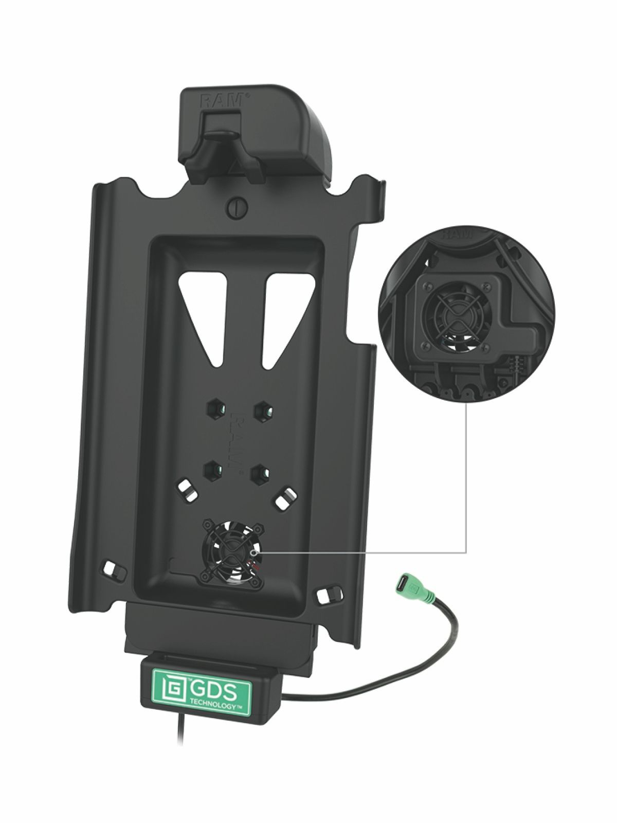 RAM Mounts GDS Dockingstation mit Kühlung für Samsung Tab A 8.4 (SM-T307) in IntelliSkin-Lade-/Schutzhüllen - USB-C-Stromanbindung, Ventilator, AMPS-Anbindung