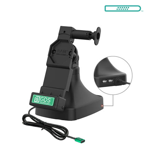 RAM Mounts GDS Uni-Conn Stand-Dockingstation - Dreh- & Schwenkbar - Dual USB-C & Daten - Pogo-Pads unten