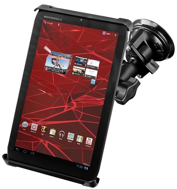 RAM Mounts Saugfuss-Halterung für 7 Zoll Tablets - mittlerer Verbindungsarm, Diamond-Basisplatte (Trapez), runde Basisplatte (AMPS), Tab-Tite Halteschale, B-Kugel (1 Zoll)