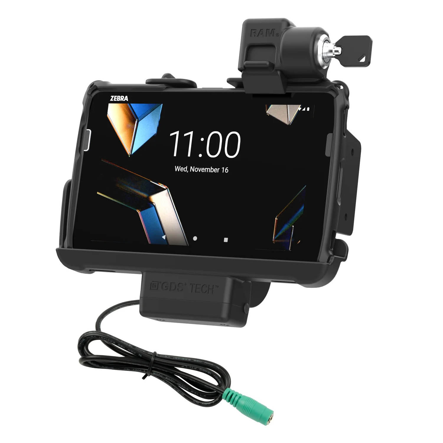 RAM Mounts Form-Fit Holder (key-locking) for Zebra ET401 (8") Tablets - In RAM Skin/Rugged Boot - 5.5mm DC Power Supply
