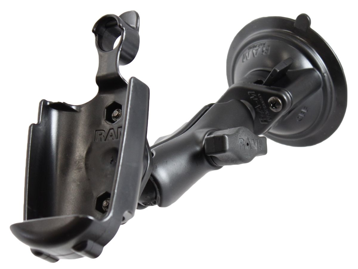 RAM Mounts Saugfuss-Halterung Garmin Rino 500 - mittlerer Verbindungsarm, 2x Diamond-Basisplatte (Trapez), Halteschale, B-Kugel (1 Zoll), im Polybeute