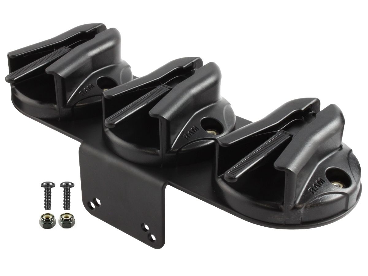 RAM Mounts Triple-Mikrofon-Clip für Tough-Boxen mit Metall-Winkel (90°) - Verbundstoff, Schrauben-Set