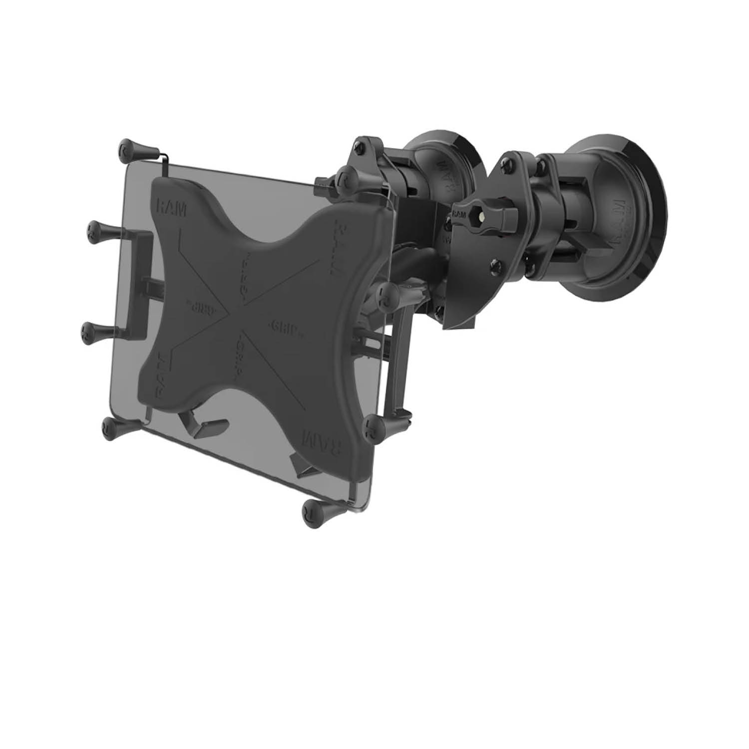 RAM Mounts X-Grip Doppel-Saugfuß-Halterung (Gewölbte Oberflächen) für 12-13 Zoll Tablets - Runde Basiskugel - Mittlerer Verbindungsarm - Saugfuß mit Trapez Basiskugel - B-Kugel (1 Zoll) - Schrauben-Set