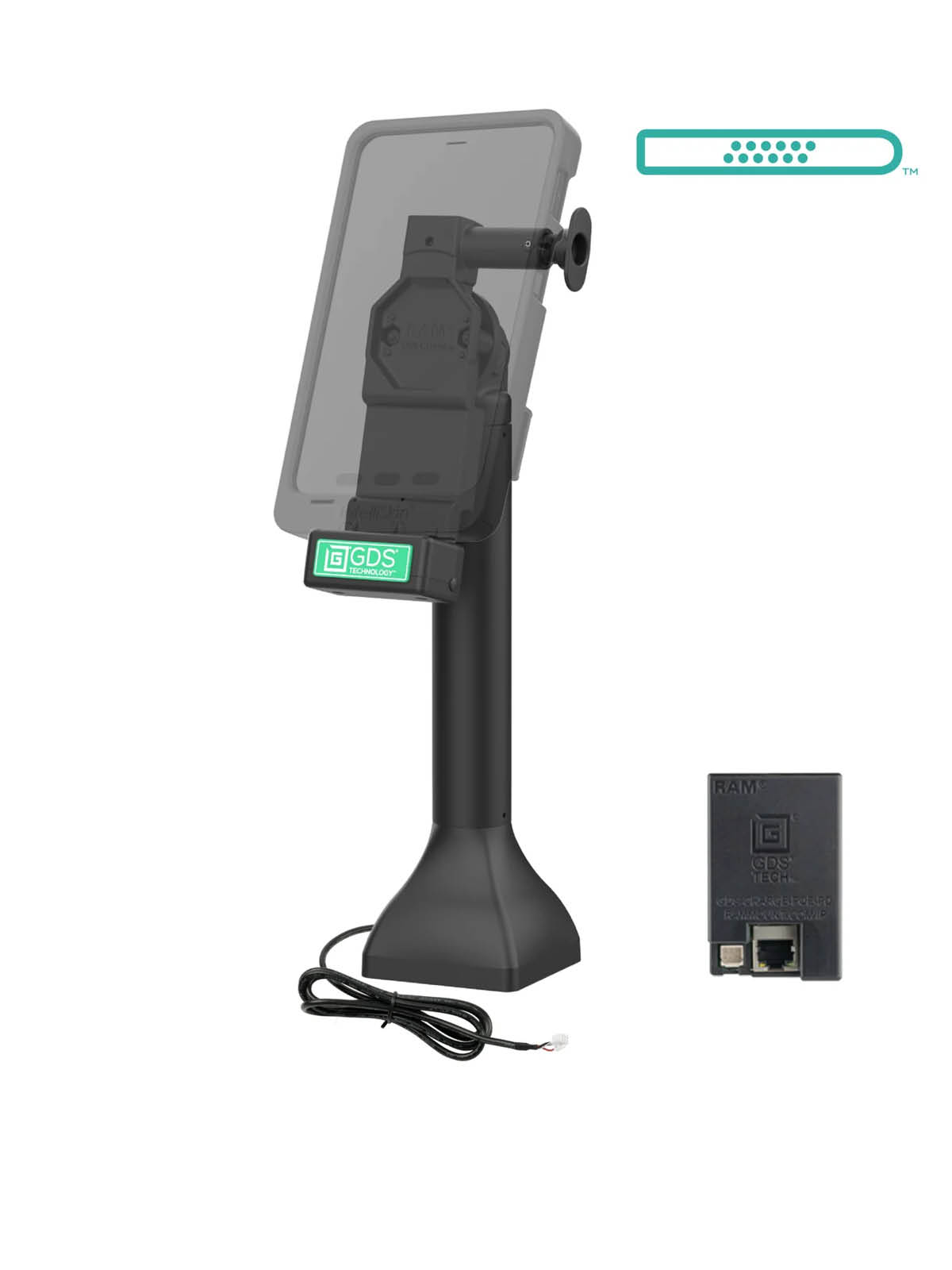 RAM Mounts GDS Uni-Conn Stand-Dockingstation (14 Zoll) mit Lösevorrichtung - Dreh-& Schwenkbar - Strom über PoE - Pogo-Pads unten