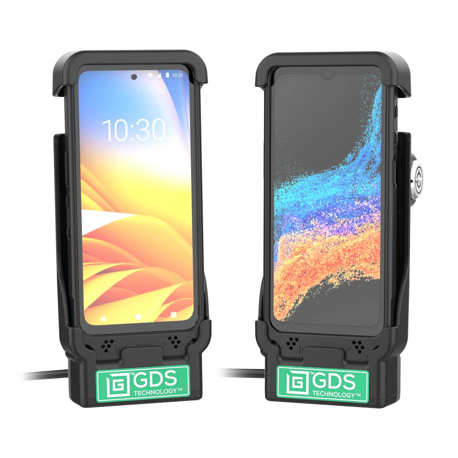 RAM Mounts GDS Universal Fahrzeug-Ladehalteschale (Schlüsselverriegelung) für Handhelds in IntelliSkin Schutzhülle (ohne externen USB-C-Anschluss) - USB-C-Anschluss - 2-Loch AMPS - GDS Technologie