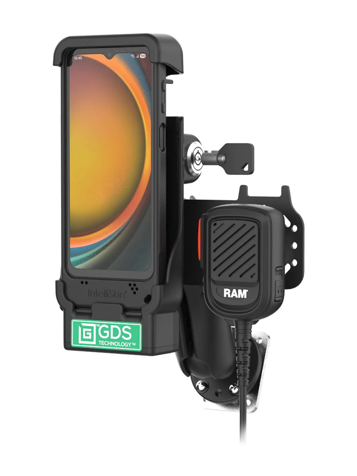 RAM Mounts GDS PTT Speaker Mic Kit (Zello) Bundle für Samsung XCover7 Pro & XCover6 Pro in IntelliSkin Schutzhülle - Abschließbar (Pin-Lock) - USB-C Anschluss - Aufbau-Set