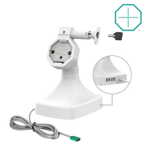 RAM Mounts GDS Uni-Conn Stand-Dockingstation (abschließbar) - Dreh- & Schwenkbar - USB-C & Daten - rückseitige Pogo-Pads - hellgrau