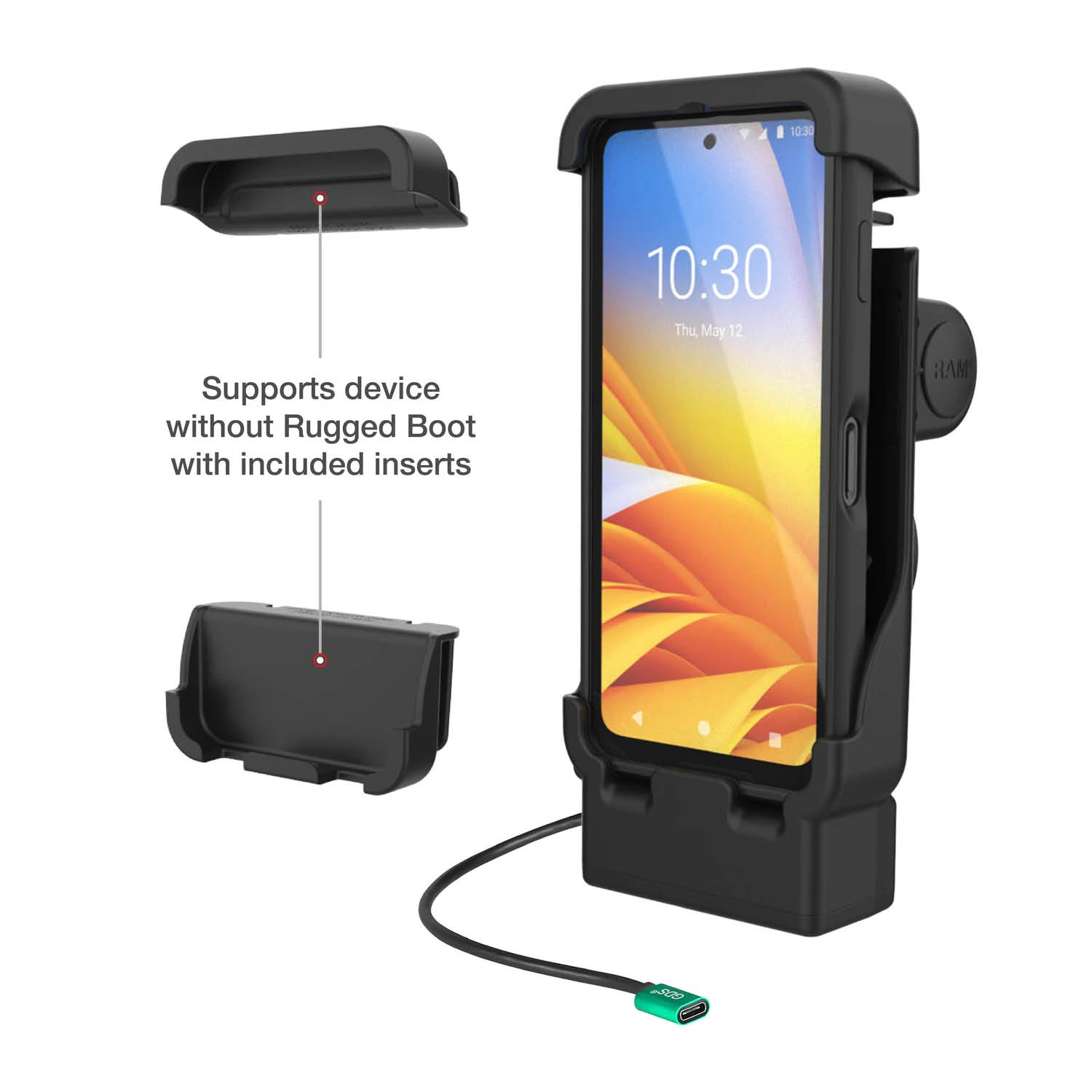 RAM Mounts Ladehalteschale für Zebra EM45 - mit oder ohne Rugged Schutzhülle - 2-Loch AMPS - USB-C-Anschluss