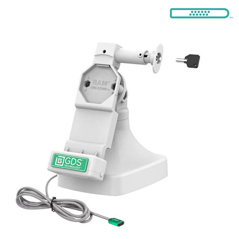 RAM Mounts GDS Uni-Conn Stand-Dockingstation (abschließbar) - Dreh- & Schwenkbar - USB-C - Pogo-Pads unten - hellgrau
