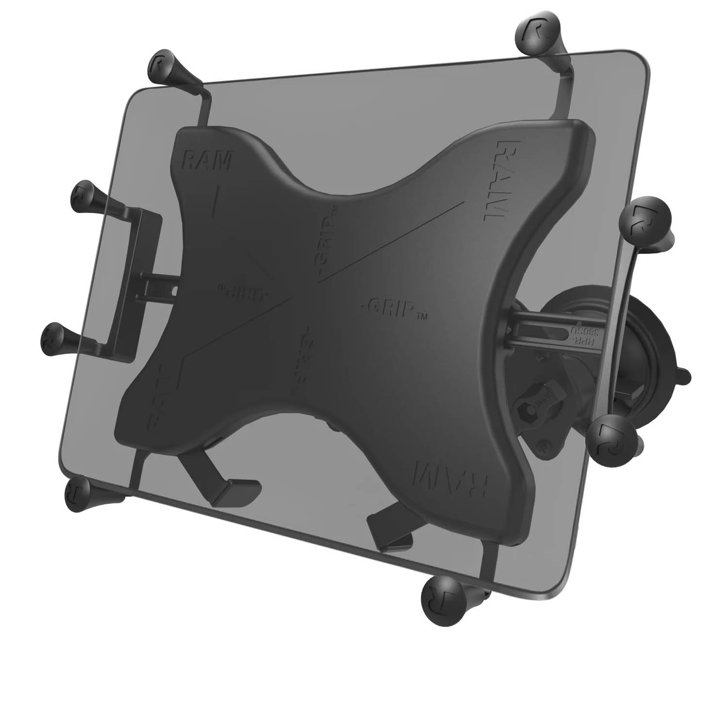 RAM Mounts X-Grip Doppel-Saugfuß-Halterung (Gewölbte Oberflächen) für 9-11 Zoll Tablets - Runde Basiskugel - Kurzer Verbindungsarm - Saugfuß mit Trapez Basiskugel - B-Kugel (1 Zoll) - Schrauben-Set