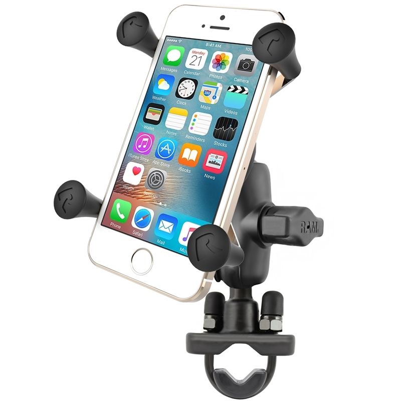 RAM Mounts X-Grip Lenker-Halterung für Smartphones - Bis 82,55 mm Breite - Kurzer Verbindungsarm - U-Bügel Basis (Durchmesser 12,7 mm bis 31,75 mm) - B-Kugel (1 Zoll)