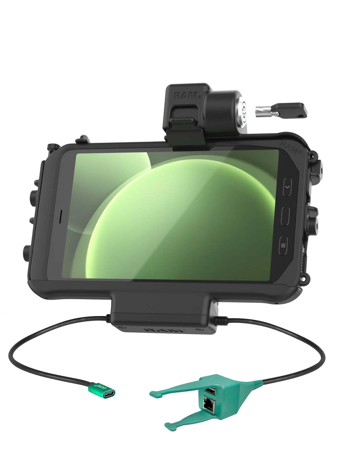 RAM Mounts Form-Fit Low Profile Halteschale (Schlüsselverriegelung) für Samsung Tab Active3 & Active5 - In OEM/RAM Schutzhülle - USB-C & Dual USB-A & RJ45(Ethernet)-Anschluss