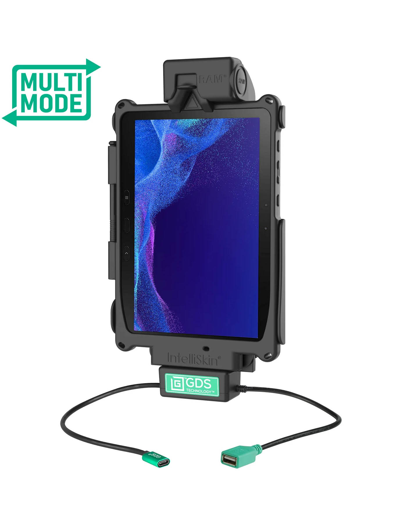RAM Mounts GDS Tough-Dock Halteschale (Schnappverschluss) für Samsung Tab Active4 Pro & Active5 Pro - in IntelliSkin Schutzhülle - Multi-Mode - USB-C & USB-A-Anschluss