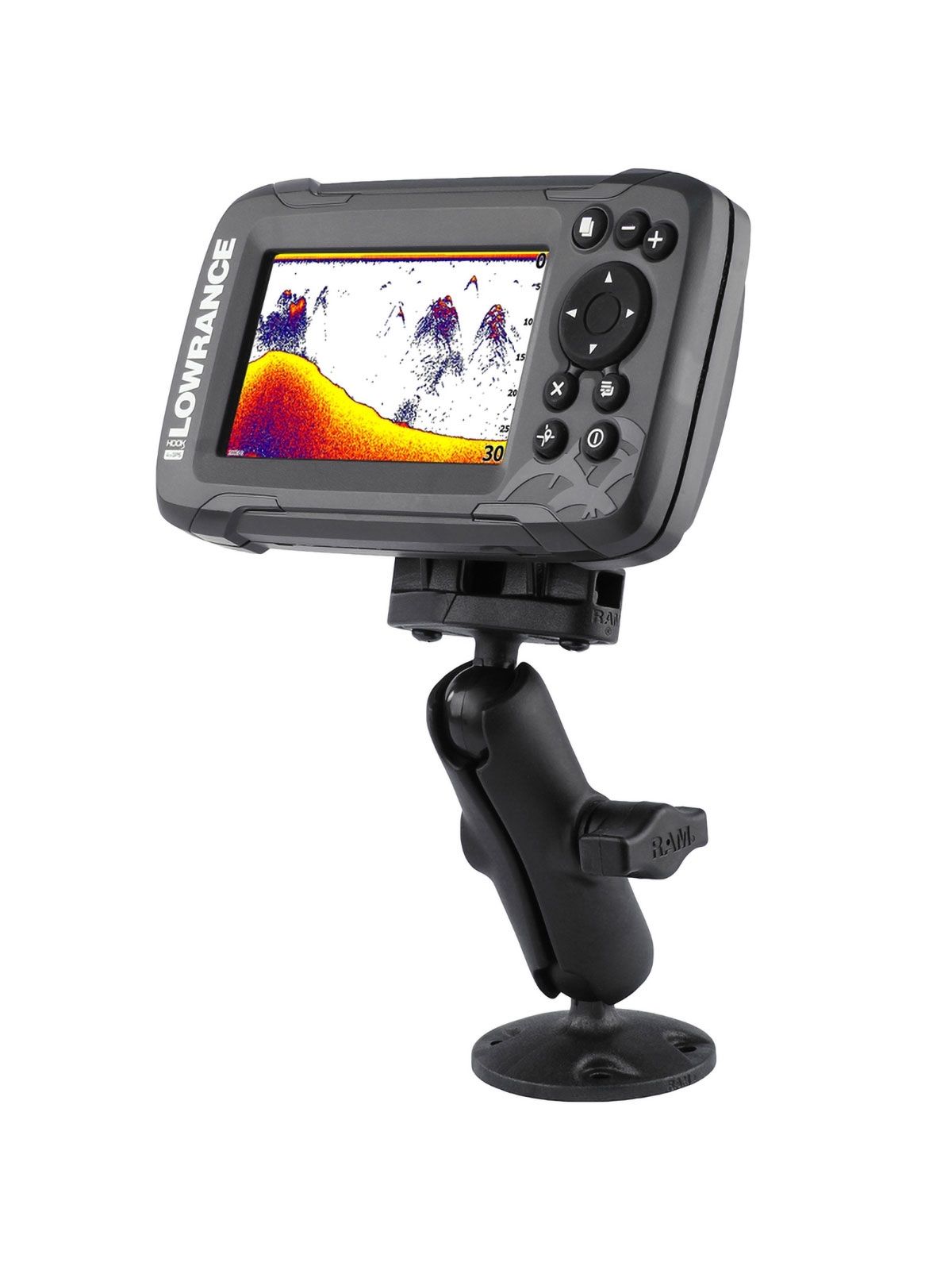 RAM Mounts Verbundstoff Marine-Aufbauhalterung Lowrance Hook2 & Reveal-Serie - B-Kugel (1 Zoll), mit runder Basisplatte (AMPS)