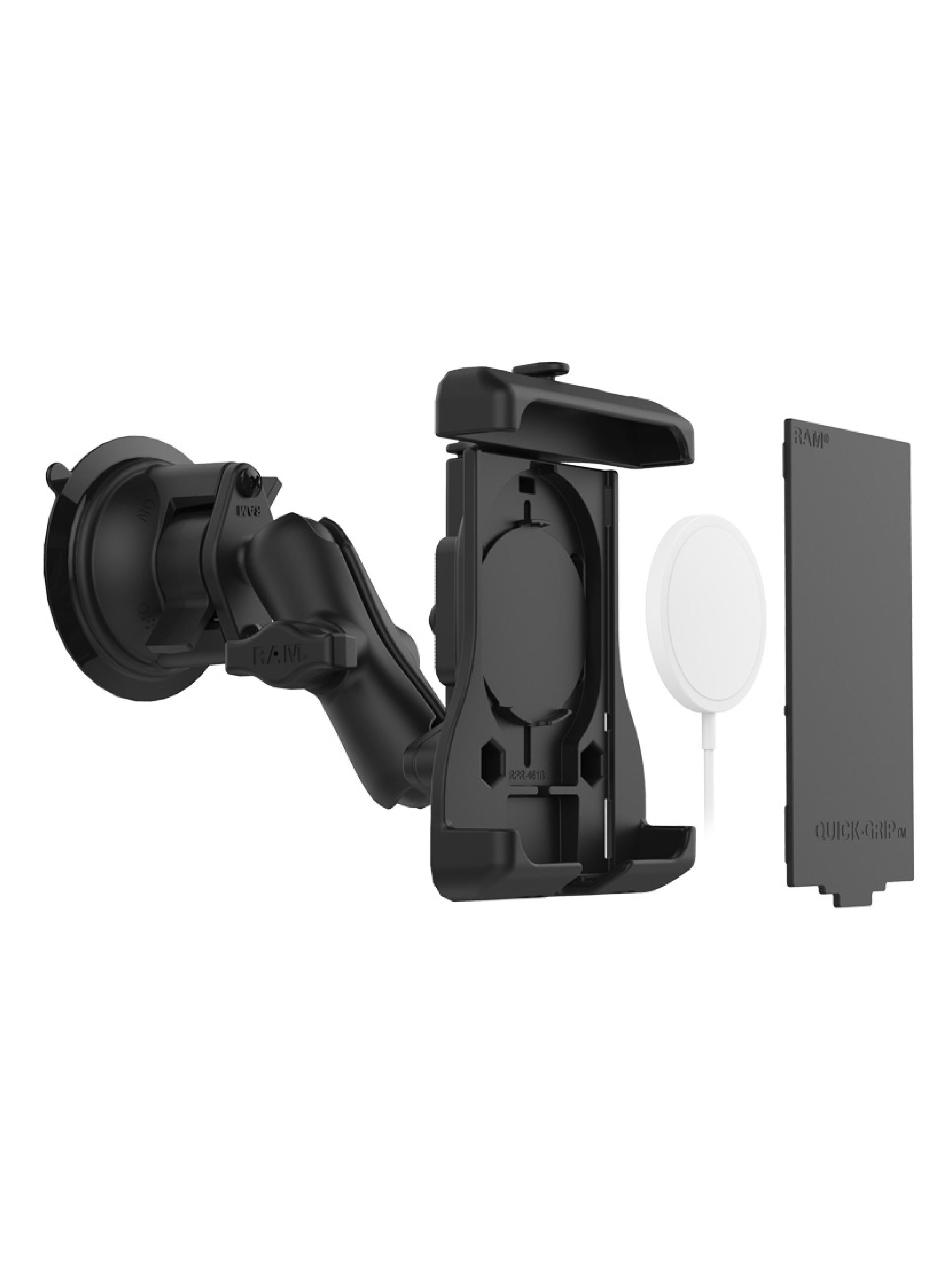 RAM Mounts Saugfuss-Halterung mit Quick-Grip Halteschale für Apple MagSafe kompatible Smartphones - B-Kugel (1 Zoll)