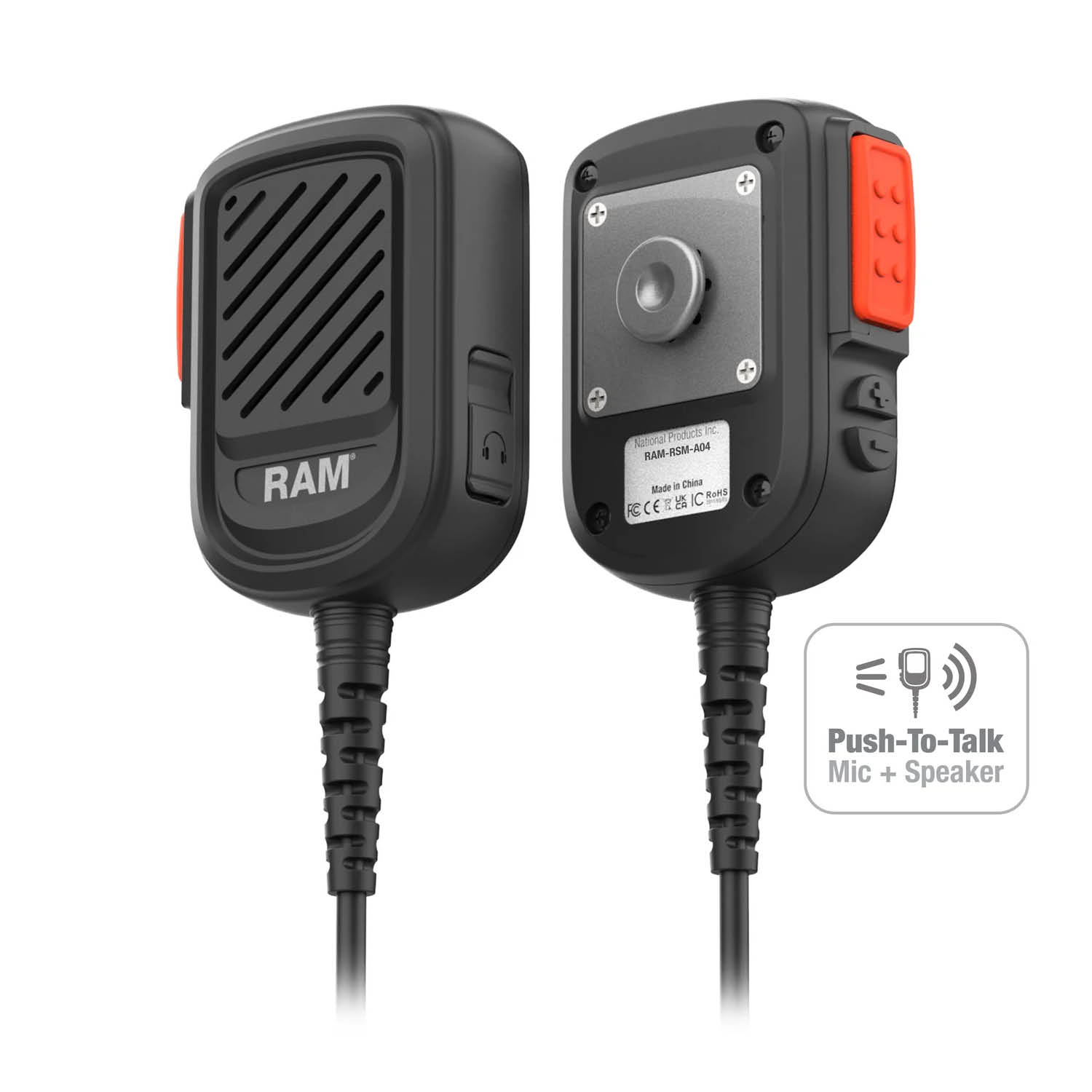 RAM Mounts Handmikrofon mit Lautsprecher für ESChat & Zello Systeme - gewendeltes Kabel mit USB-C Stecker