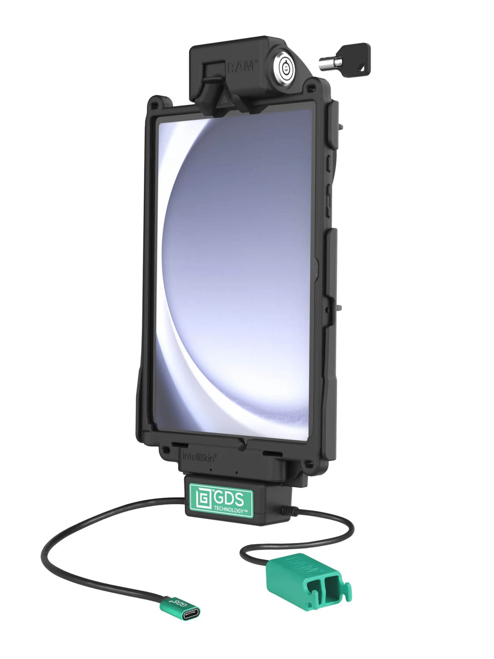 RAM Mounts GDS Tough-Dock Halteschale (Schlüsselverriegelung) für Samsung Tab A9+ - in IntelliSkin Schutzhülle - USB-C & Dual USB-A-Anschluss