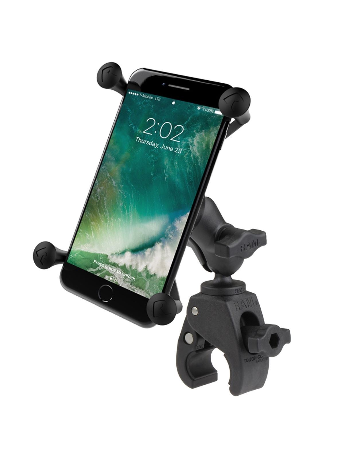 RAM Mounts X-Grip Klemm-Halterung für Smartphones bis 114,3 mm Breite - B-Kugel (1 Zoll), Tough-Claw klein (Durchmesser 15,9-29,0 mm), kurzer Verbindungsarm (ca. 60 mm)