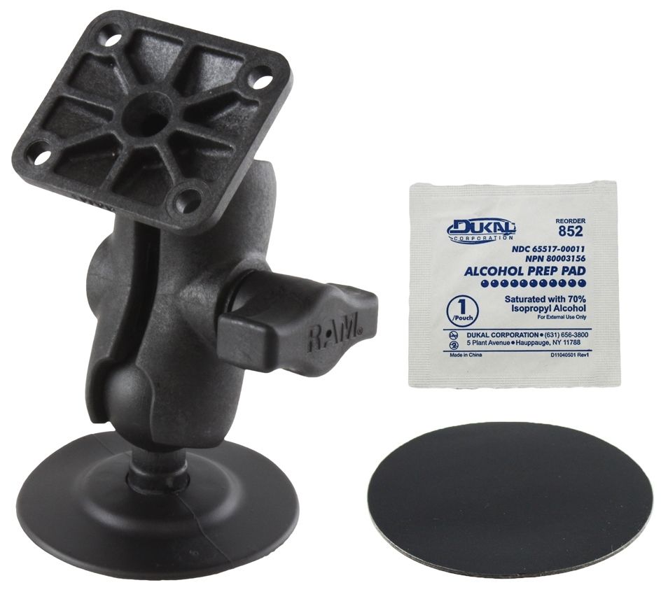 RAM Mounts Verbundstoff Aufbau-Set (kurz) - mit Klebebasis, rechteckige Basisplatte, B-Kugel (1 Zoll), im Polybeutel