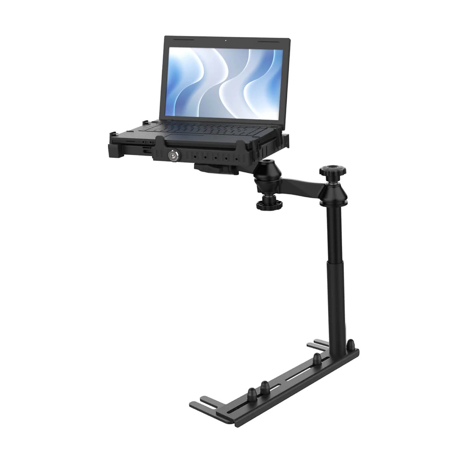 RAM Mounts Universal Laptop-Halterung für Fahrzeuge - Fahrzeug-Basis, Doppel-Schwenkarm, Tough-Tray III Halteschale