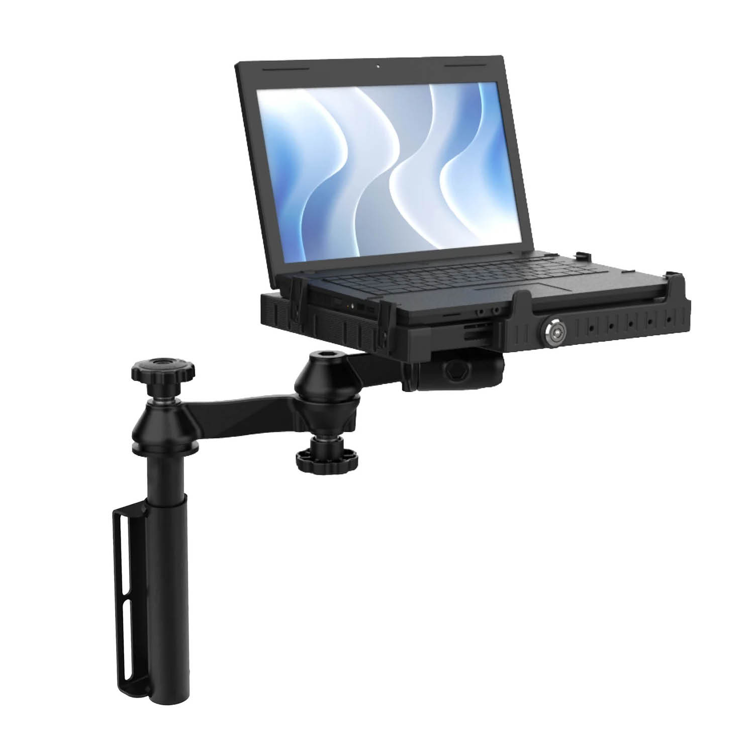 RAM Mounts Schwenkarm-Halterung für Laptops - Vertikal-Basis, Doppel-Schwenkarm, Tough Tray III Halteschale