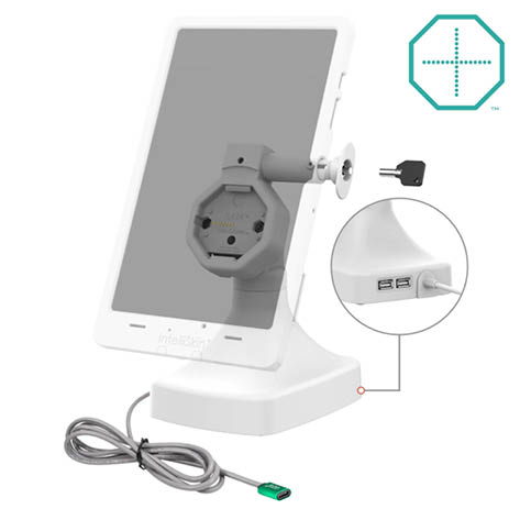 RAM Mounts GDS Uni-Conn Stand-Dockingstation (abschließbar) - Dreh- & Schwenkbar - USB-C & Daten - rückseitige Pogo-Pads - hellgrau