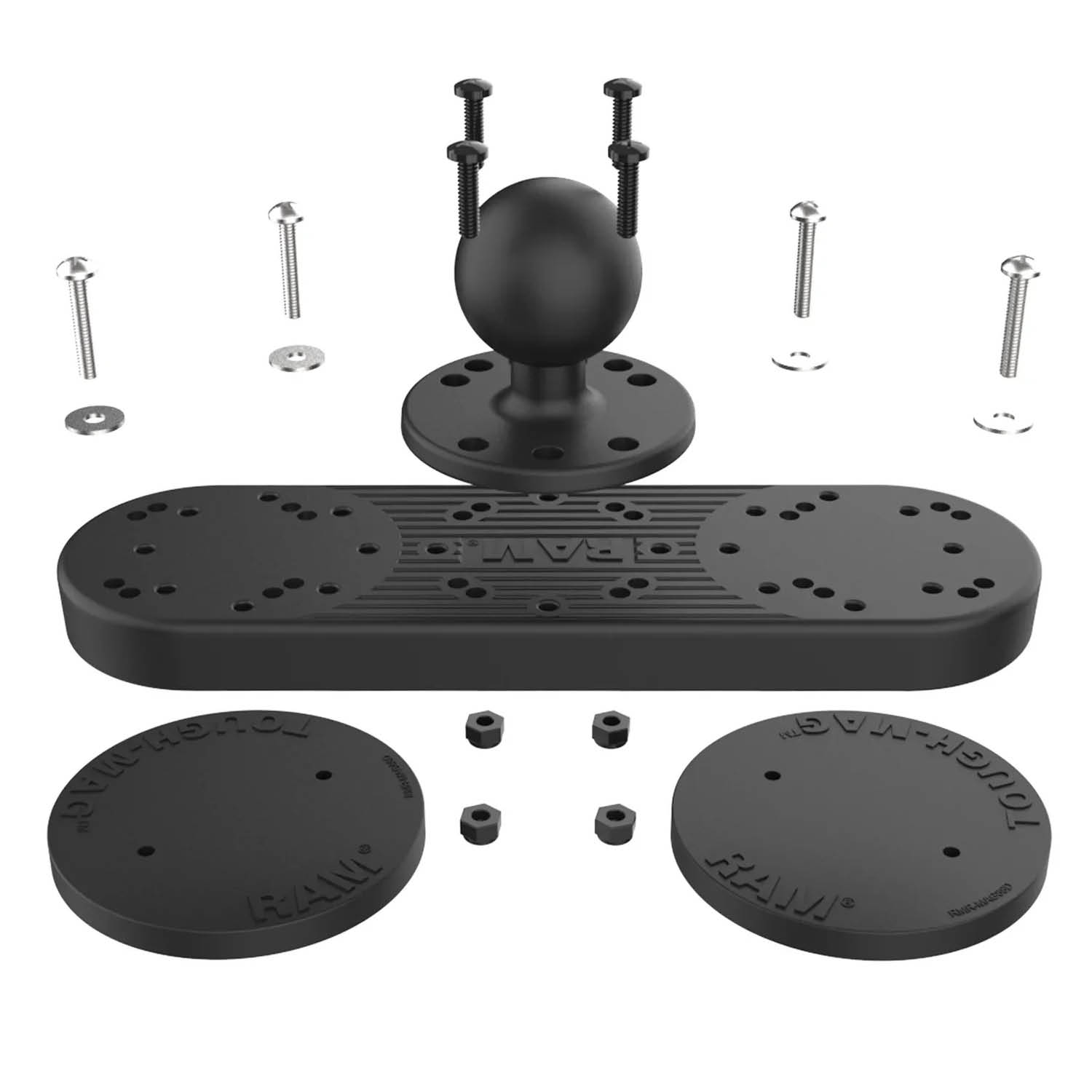 RAM Mounts Tough-Mag Doppelbasis mit Arm - D-Kugel (2,25 Zoll), kurzer Verbindungsarm, 4-Loch AMPS Lochraster