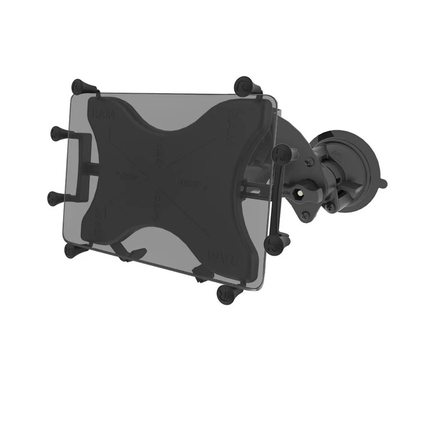 RAM Mounts X-Grip Doppel-Saugfuß-Halterung (Gewölbte Oberflächen) für 9-11 Zoll Tablets - Runde Basiskugel - Mittlerer Verbindungsarm - Saugfuß mit Trapez Basiskugel - B-Kugel (1 Zoll) - Schrauben-Set