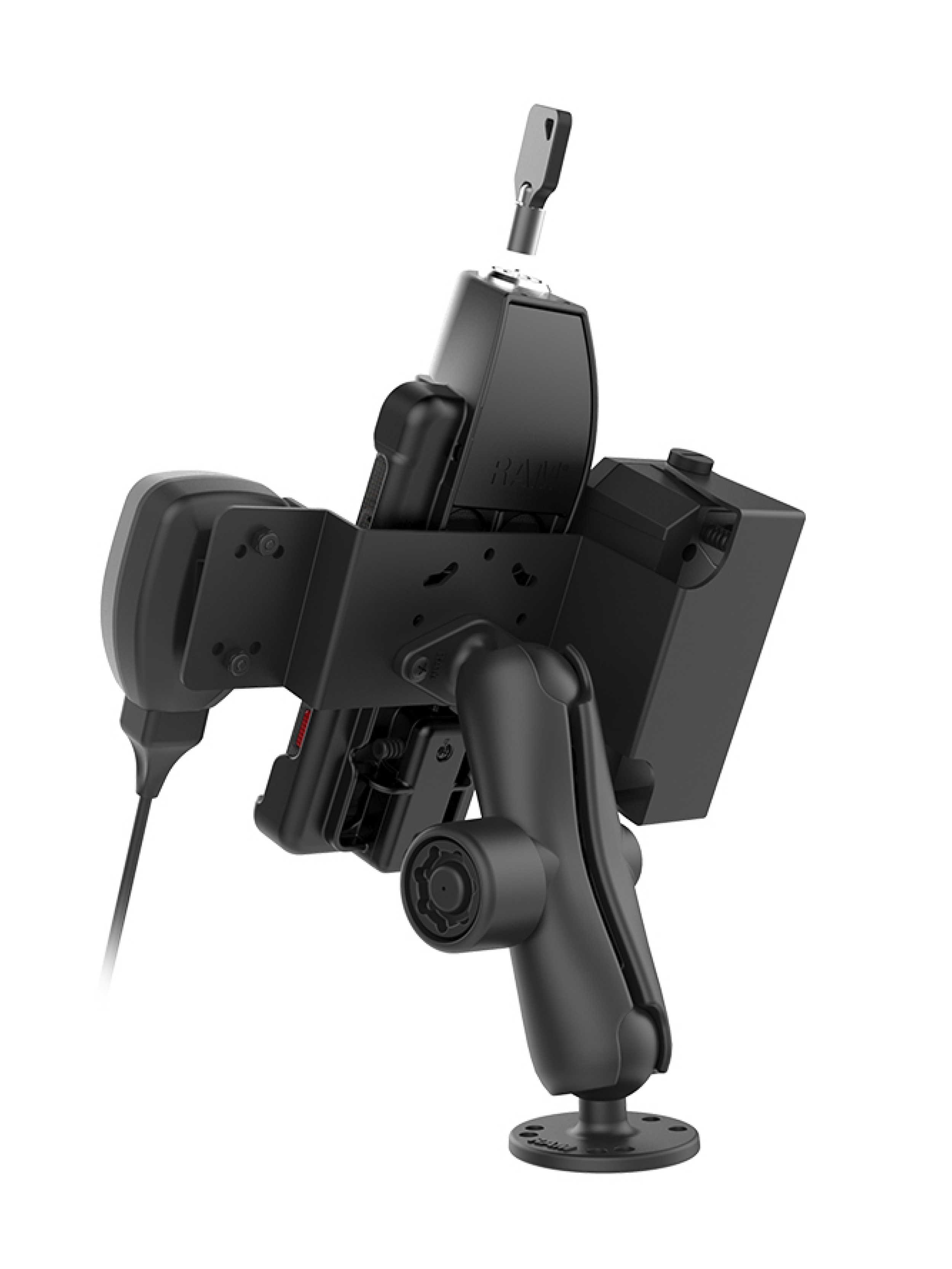 RAM Mounts Aufbau-Halterung Sonim XP8 - C-Kugel (1,5 Zoll), abschließbar, inkl. Lautsprecher u. Kabel, mit runder Basisplatte (AMPS)