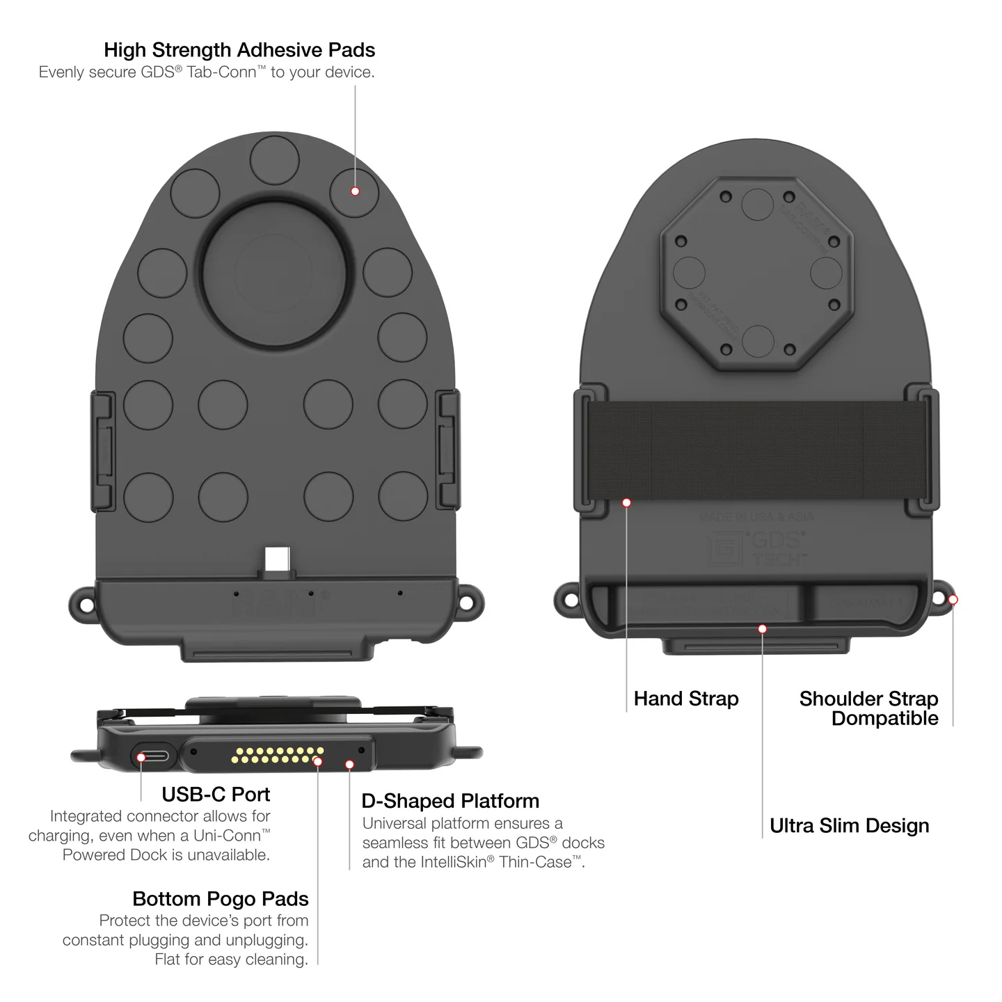 RAM Mounts GDS Tab-Conn für Tablets in Otterbox Defender Schutzhüllen - D-Shape Pogo-Pads