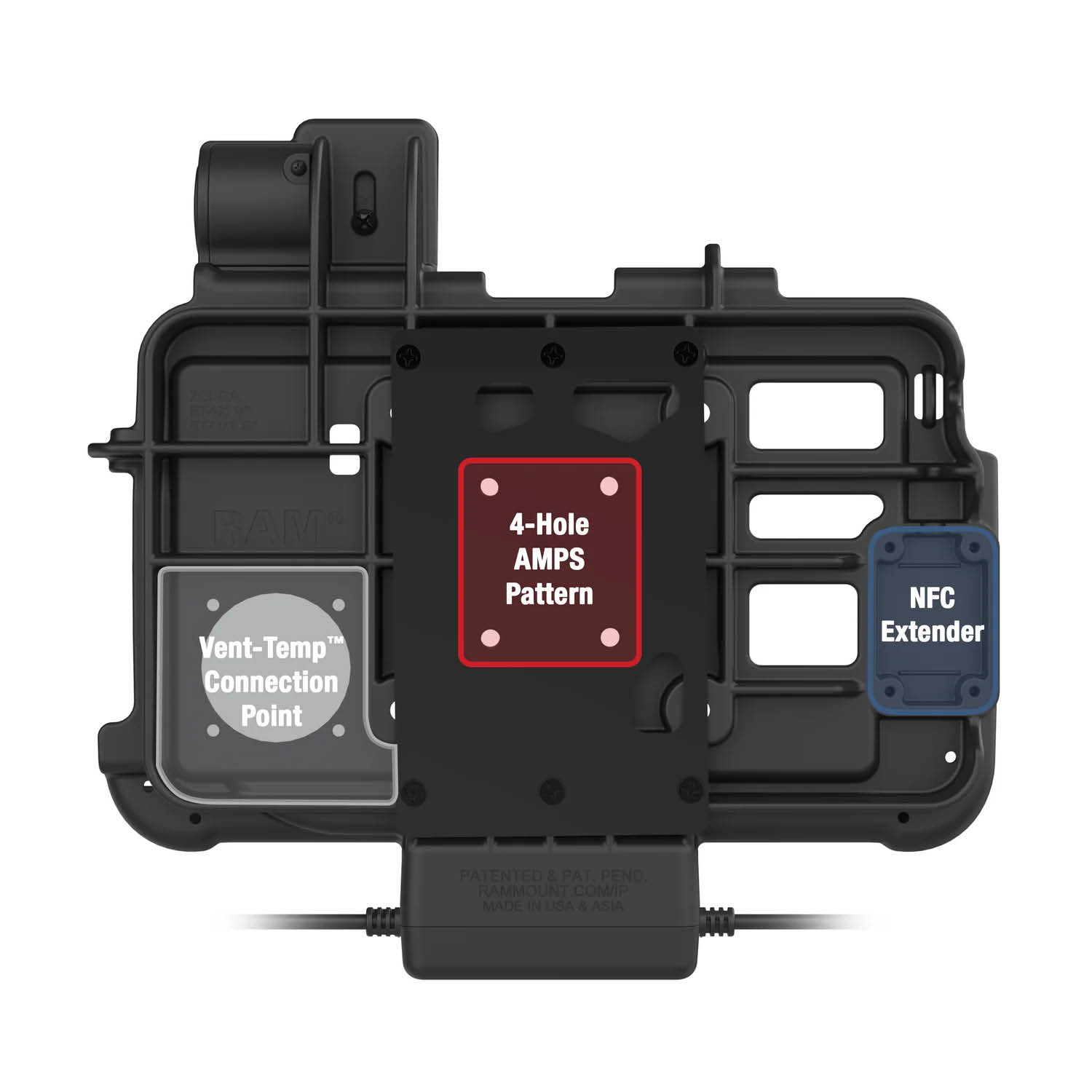 RAM Mounts GDS Thin-Dock Halteschale für Zebra ET401 & ET4x (8 Zoll) Tablets in IntelliSkin Ladeschutzhülle - USB-C & USB-A-Anschluss
