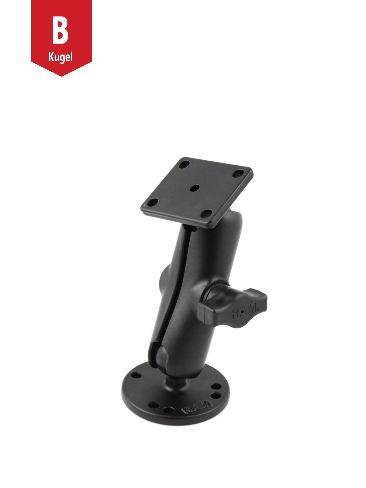 RAM Mounts Aufbau-Set - B-Kugel (1 Zoll) - 1x Runde Basisplatte (AMPS) - Mittlerer Verbindungsarm (ca. 94,74 mm) - 1x Rechteckige Basisplatte (AMPS)